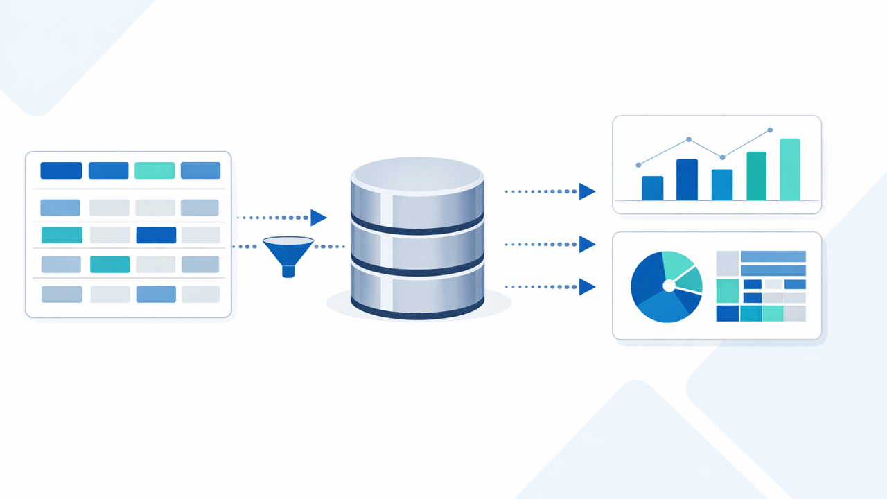 Illustration of Microsoft Lists data synchronizing into SQL Server and onward to analytics dashboards